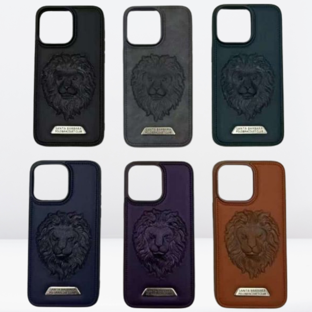 Leather Santa Barbara Lion Face Case for iPhone 14/15 Series
