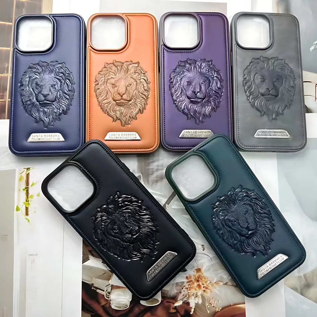 Leather Santa Barbara Lion Face Case for iPhone 14/15 Series