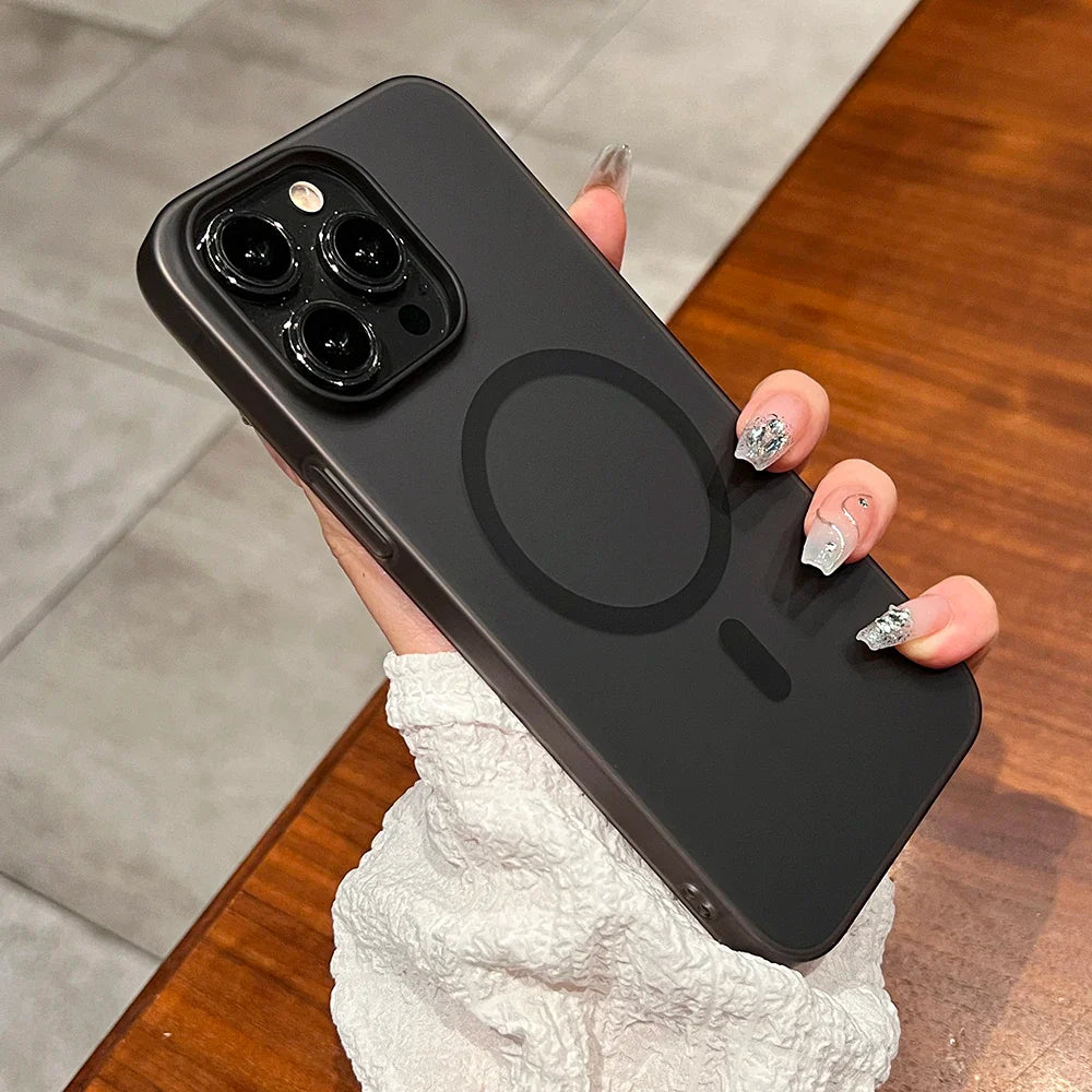 iPhone 16 Super Slim Semi Transparent Matte Finish Smoky Magsafe Case - White