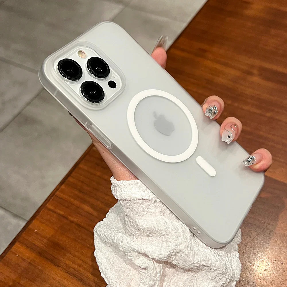 iPhone 16 Super Slim Semi Transparent Matte Finish Smoky Magsafe Case - Black