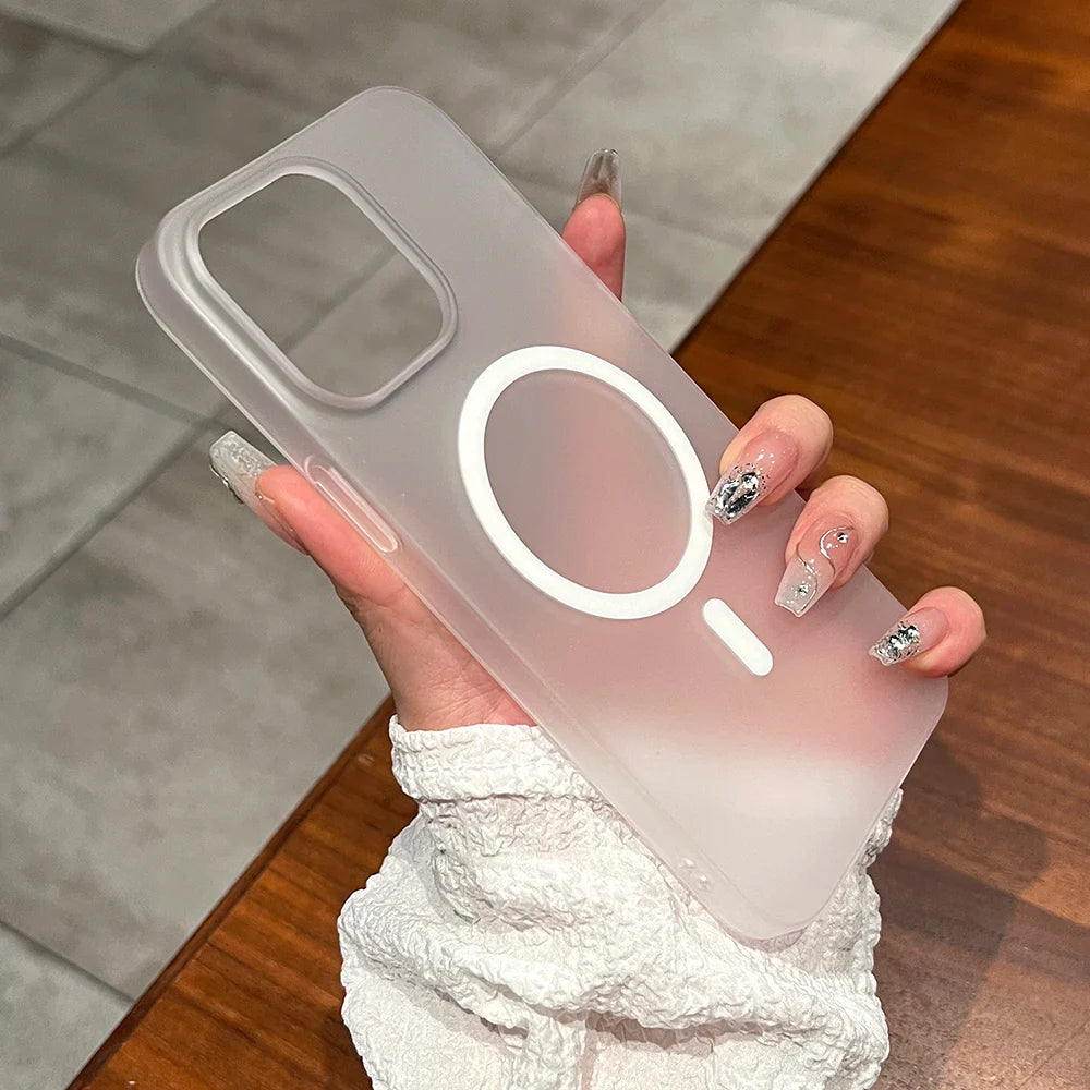 iPhone 16 Super Slim Semi Transparent Matte Finish Smoky Magsafe Case - Black