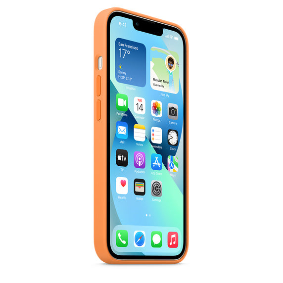 iPhone 14 Plus Silicon Case with Inner Fabric - Orange