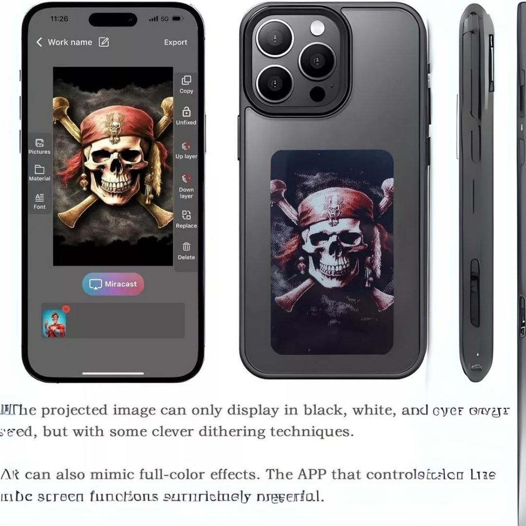 NFC DIY E-ink Screen Phone Case 16 Pro/16 Pro Max (Black)