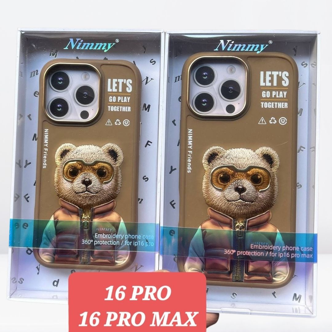 Winter Jacket Chain Bear Case with Metal Camera Ring For iPhone 16 in Little Teddy Man – CaseCart