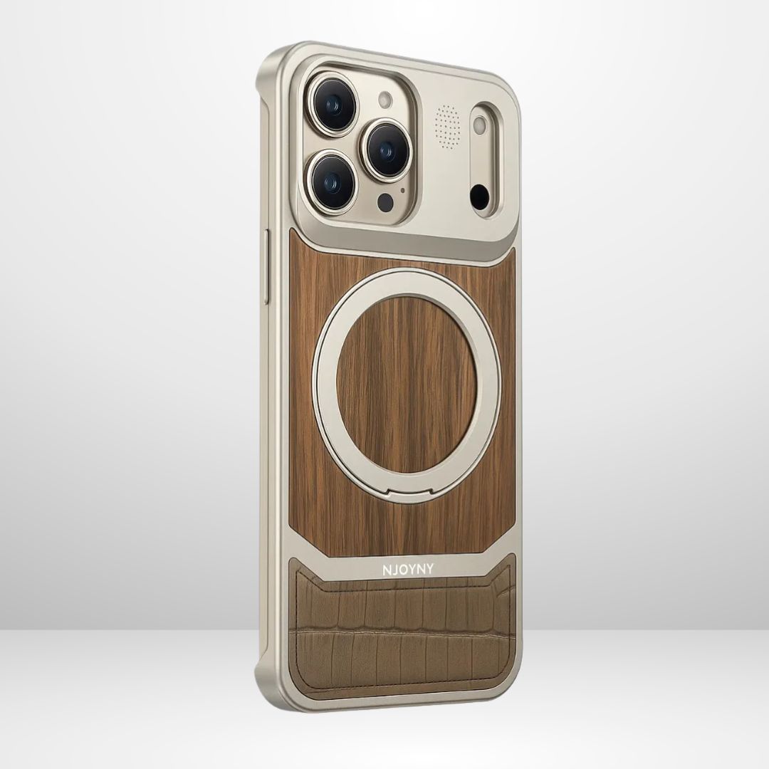 NY GoldWood Series Leather MagSafe Perfume Case for iPhone 17 Pro/Pro Max