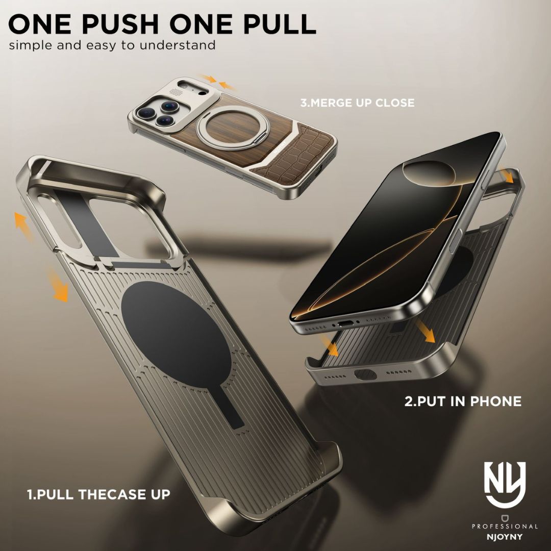 NY GoldWood Series Leather MagSafe Perfume Case for iPhone 17 Pro/Pro Max