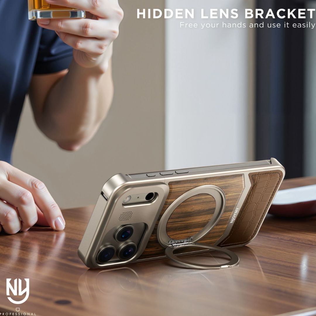 NY GoldWood Series Leather MagSafe Perfume Case for iPhone 17 Pro/Pro Max