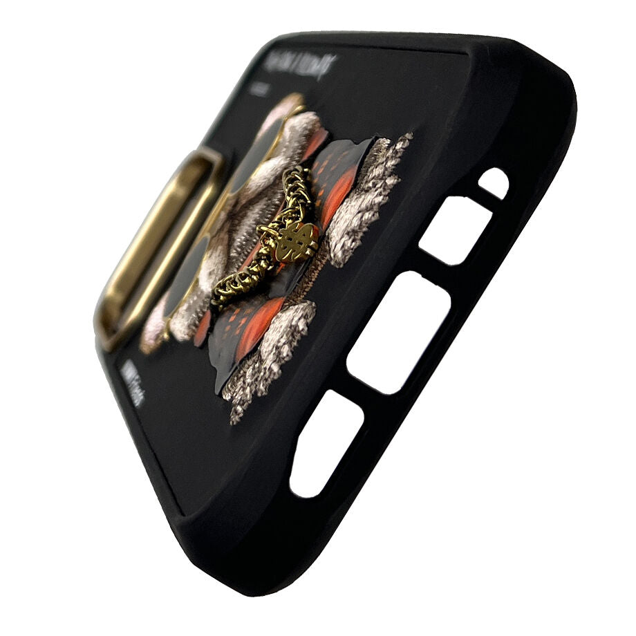 iPhone 16 Pro Nimmy Embroidery Chain Series Back Cover - Black Dog