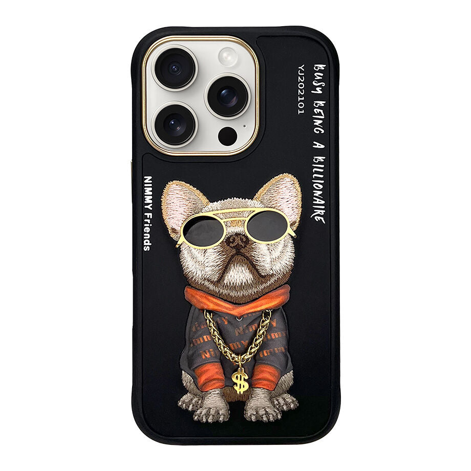 iPhone 16 Pro Nimmy Embroidery Chain Series Back Cover - Black Dog