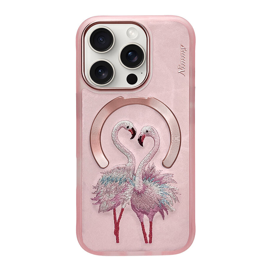 iPhone 16 Pro Max Nimmy Embroidery Dream Animal Series Magsafe Case - Swans
