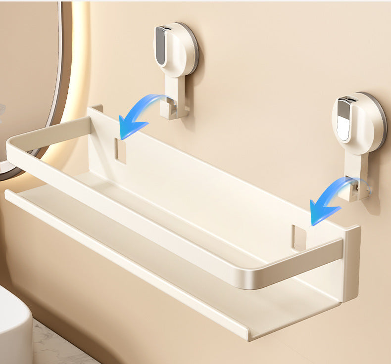 Steel Wall Mounted Suction-Cup Bathroom Rack (Cream White)