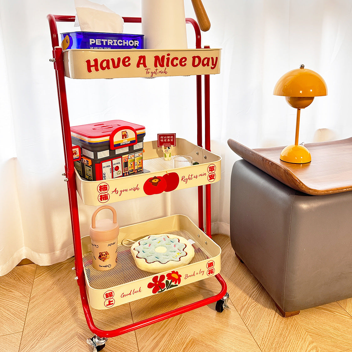 High Quality Carbon Steel Cartoon Style Trolley Rack with Wheels