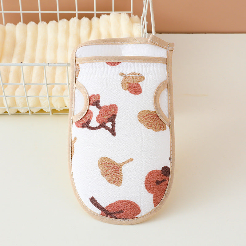 Premium Double Sided Floral Pattern Polyester Body Scrubbing Glove