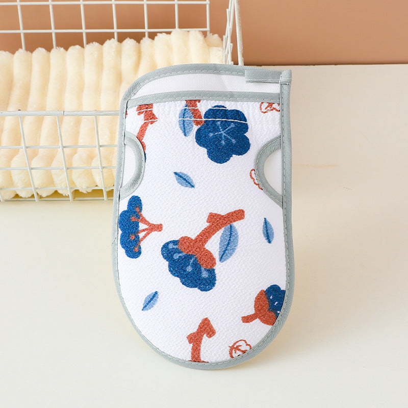 Premium Double Sided Floral Pattern Polyester Body Scrubbing Glove