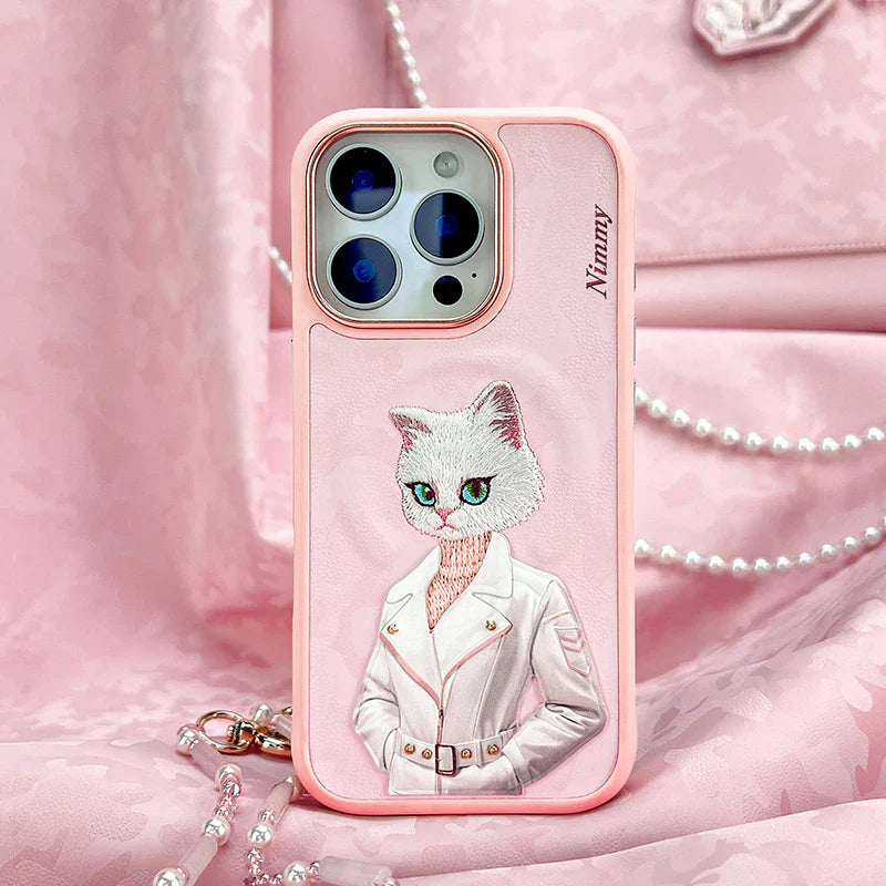 iPhone 16 Pro Nimmy Fashion Pets MagSafe Embroidery Case Cover - Pink