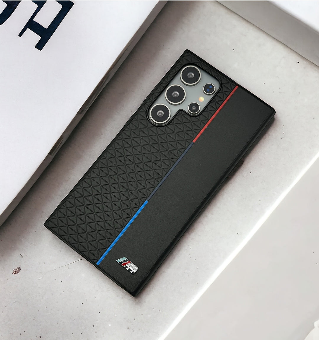 Samsung Galaxy S25 Ultra Leather Case, BMW M Sport Logo Dual Shade - Black