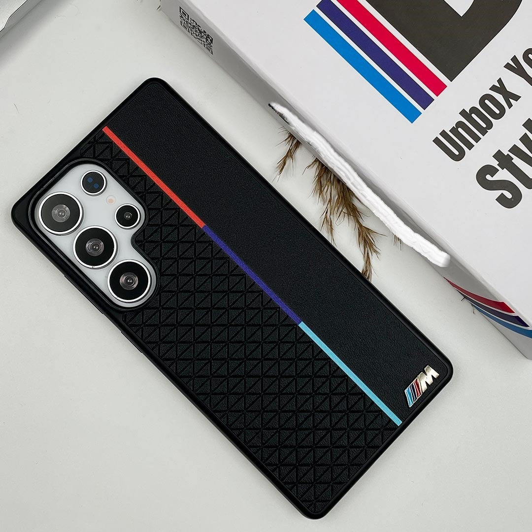 Samsung Galaxy S25 Ultra Leather Case, BMW M Sport Logo Dual Shade - Black