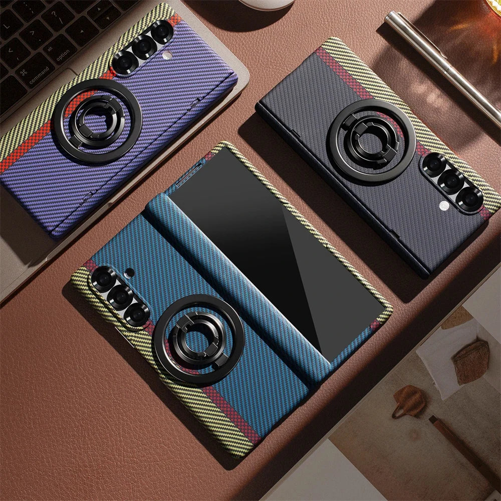 Samsung Galaxy Z Fold 6 Dual Shade Carbon Case with HInge & Glass Protection (Detachable Magfit Stand Included)