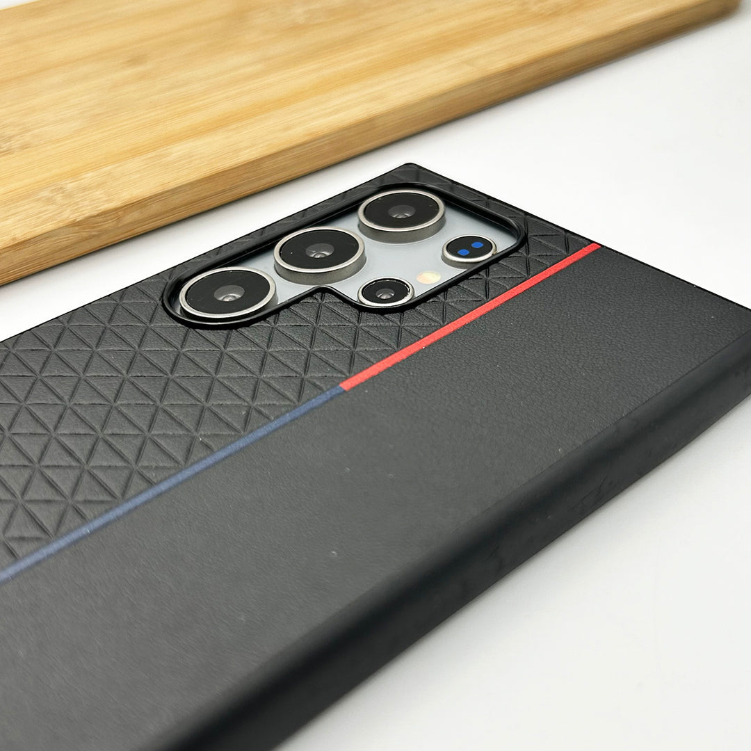 Samsung Galaxy S25 Ultra Leather Case, BMW M Sport Logo Dual Shade - Black