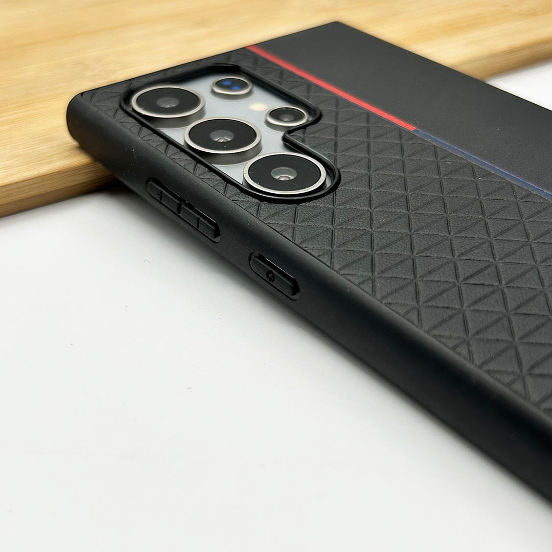 Samsung Galaxy S25 Ultra Leather Case, BMW M Sport Logo Dual Shade - Black