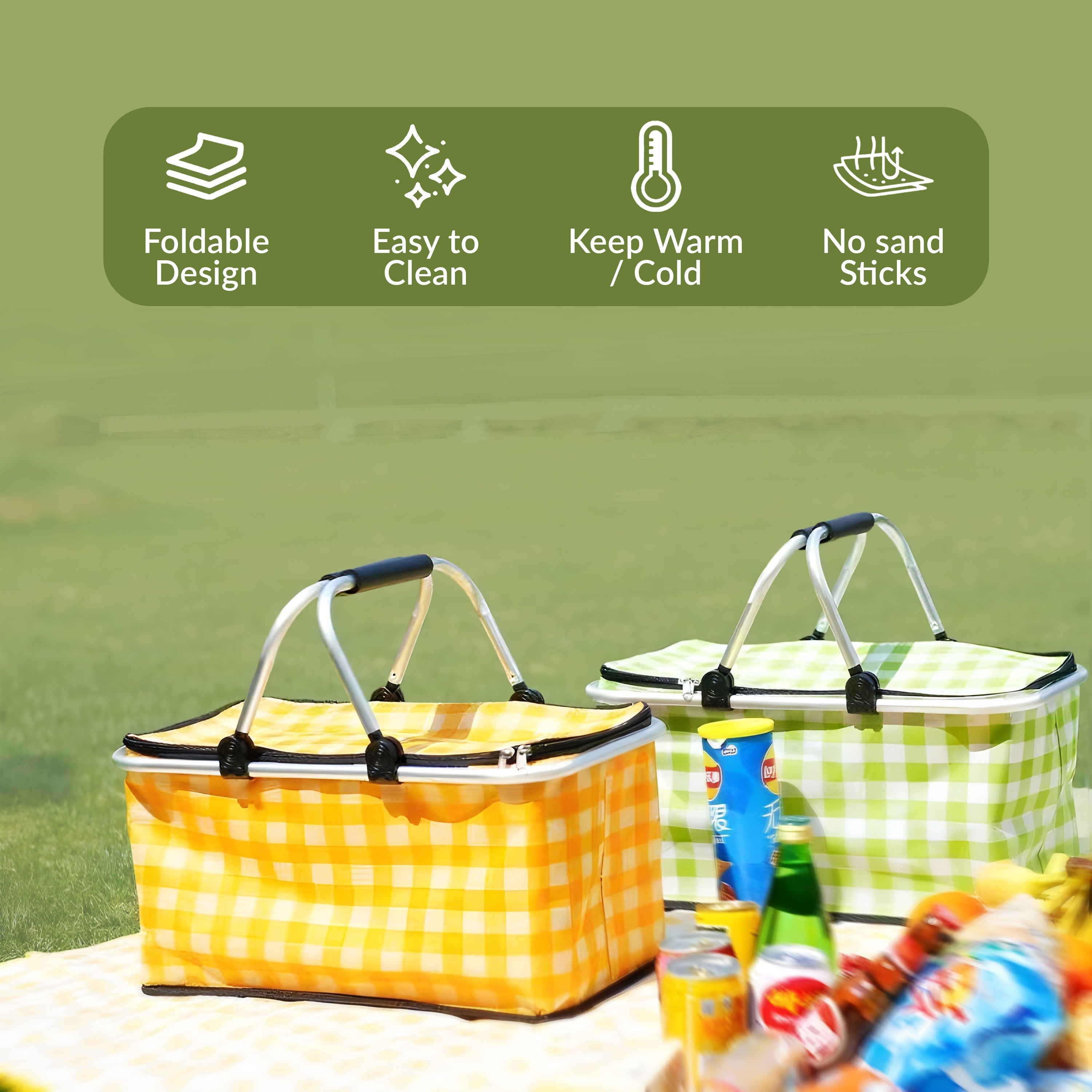 Casecart Multi-Purpose Insulated Foldable Picnic Basket with Aluminum Frame