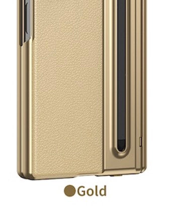 Samsung Galaxy Z Fold 6 Electroplating Leather Case with S Pen & Front Glass Protection