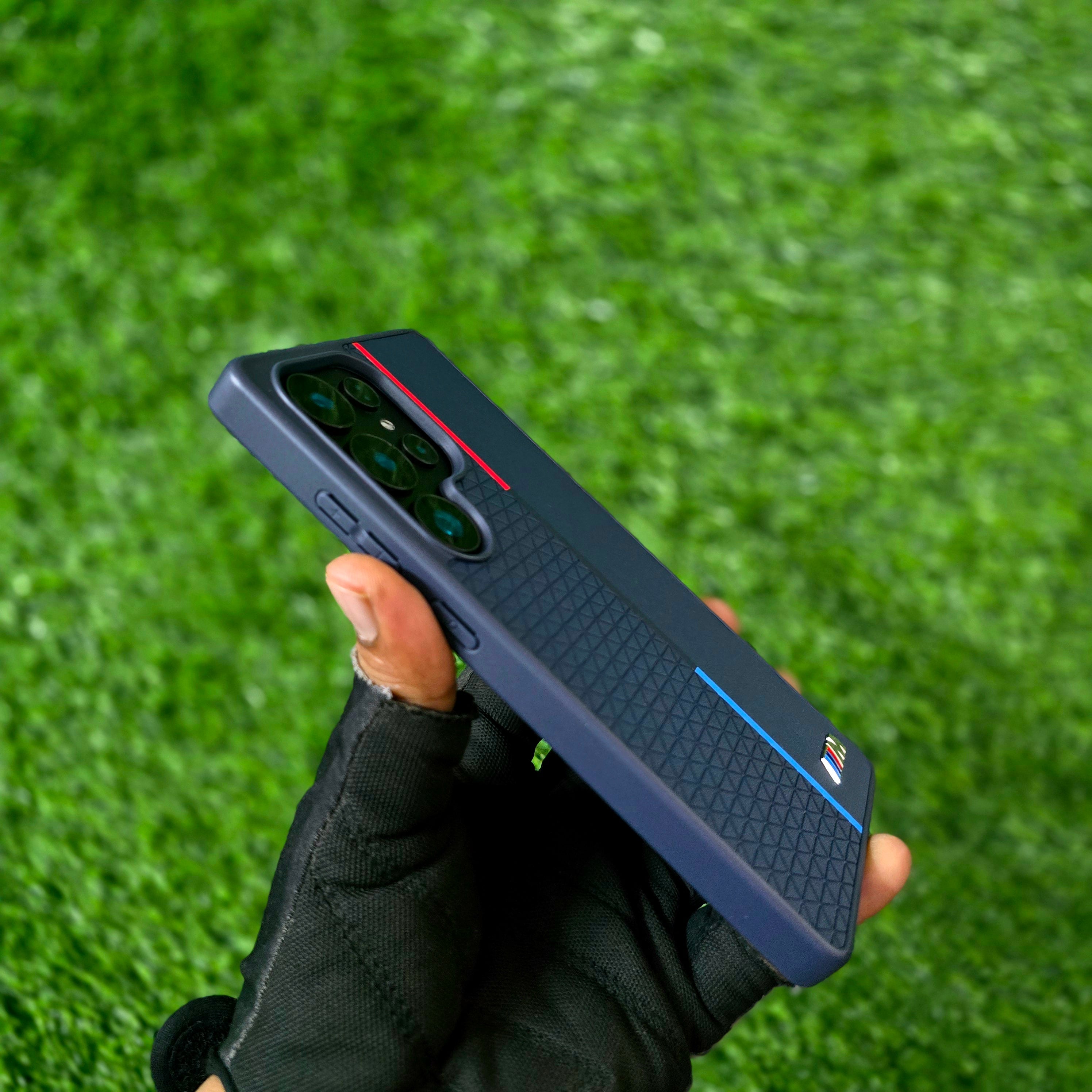 Samsung Galaxy S25 Ultra Leather Case, BMW M Sport Logo Dual Shade - Blue