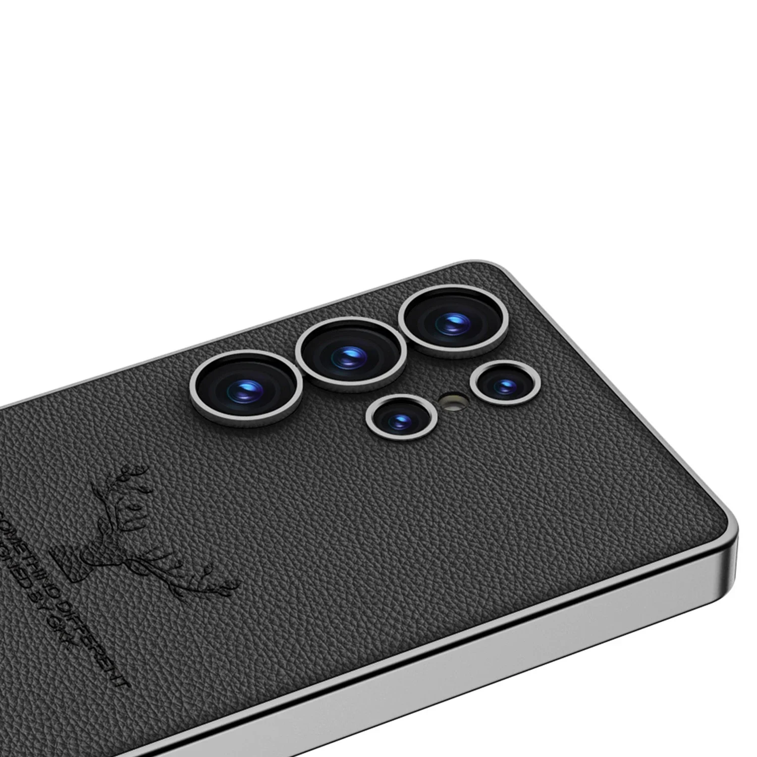 Samsung Galaxy S25 Ultra Deer Leather Case, Premium Designer Case Regal Stag Deer Electroplated Leather Case - Black