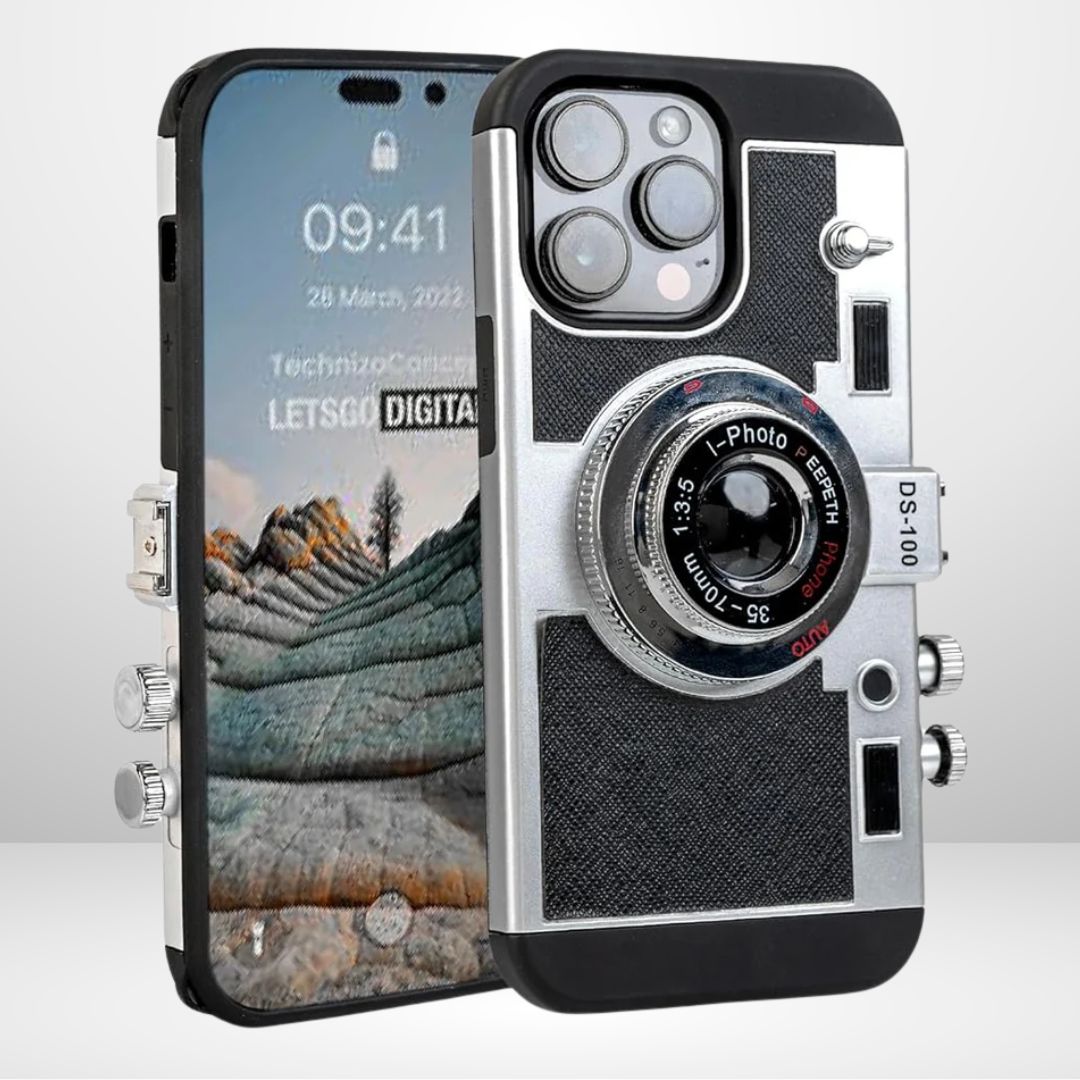 Silicone Vintage Camera Case with Removable Neck Strap Lanyard for iPhone 15/16 series