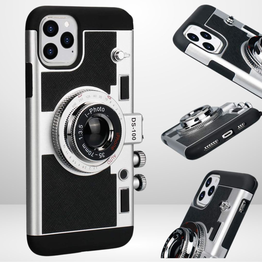 Silicone Vintage Camera Case with Removable Neck Strap Lanyard for iPhone 13/14 series