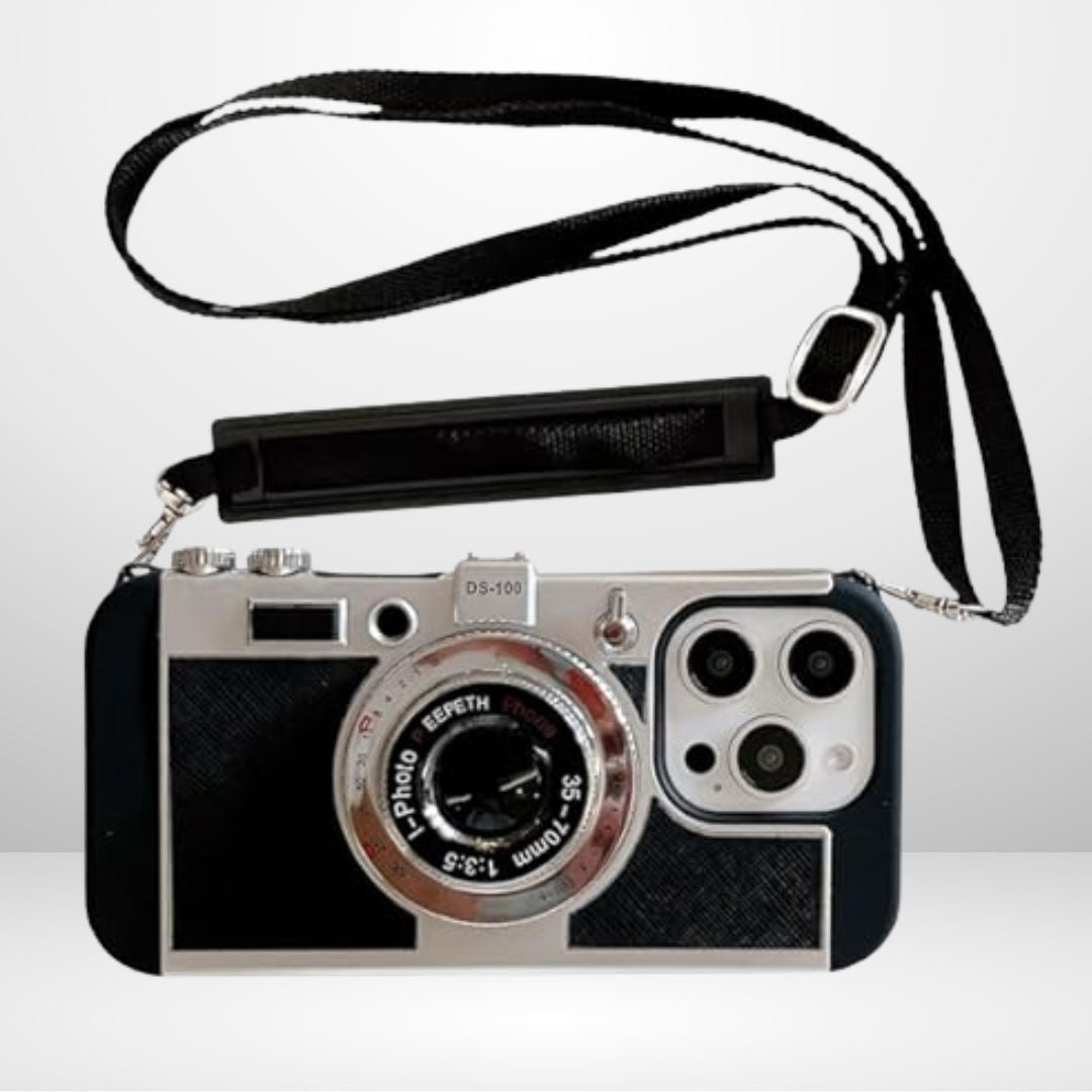 Silicone Vintage Camera Case with Removable Neck Strap Lanyard for iPhone 13/14 series