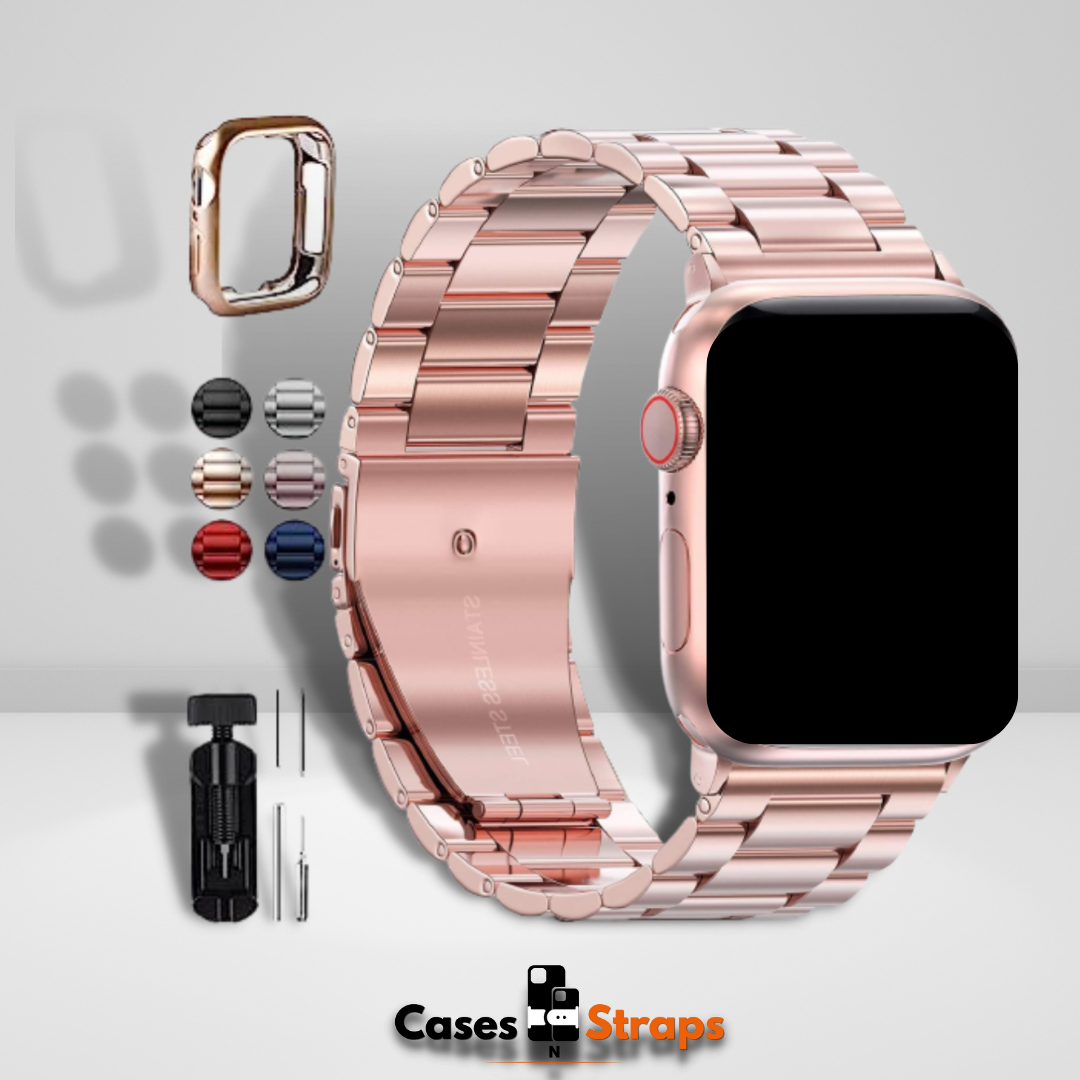 Stainless Steel iWatch Strap with Silicone bumper set COMBO Rose Gold Color – CaseCart