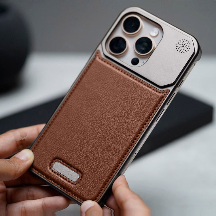 iPhone 16 Pro Max Aero Flex Frameless  Aluminum & Leather Case with Fragrance Aroma - Brown