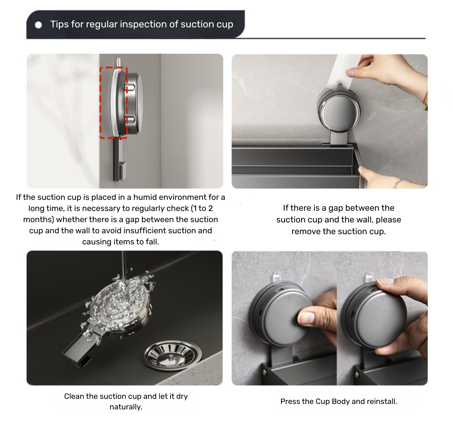 Steel Wall Mounted Suction-Cup Bathroom Rack (Cream White)