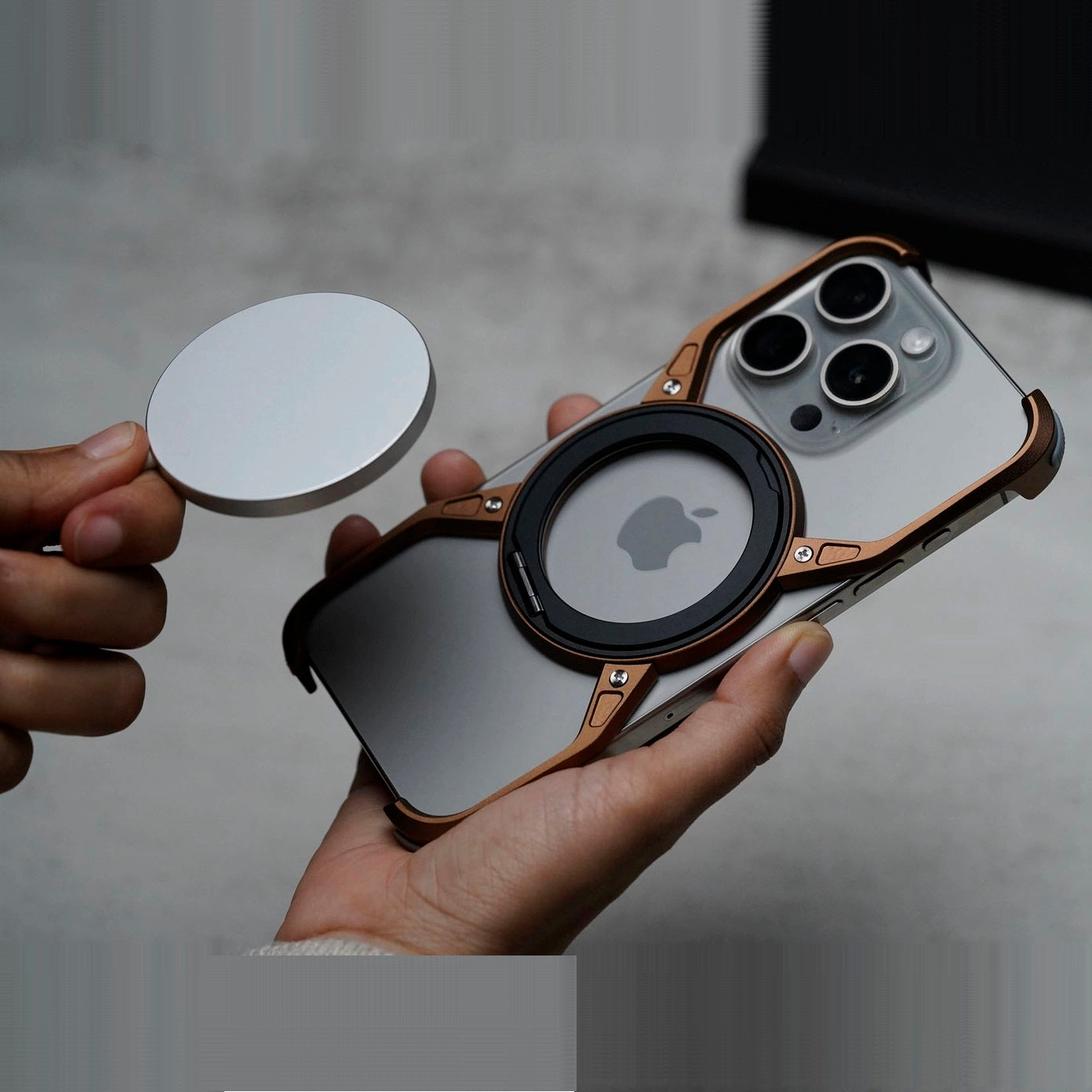 iPhone 16 Pro Metal Alloy X Shape Bumper Case with Magsafe & Rotating Stand - Desert