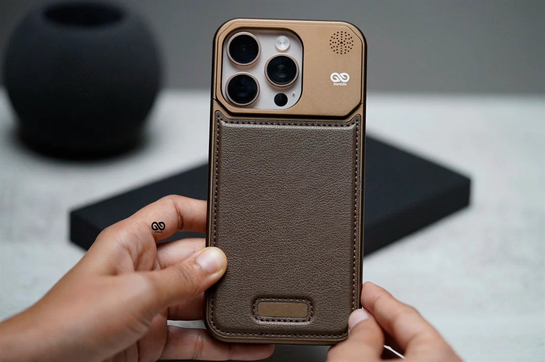 iPhone 16  MagSafe Vegan Leather Case with Desert Metal Frame Perfume Case