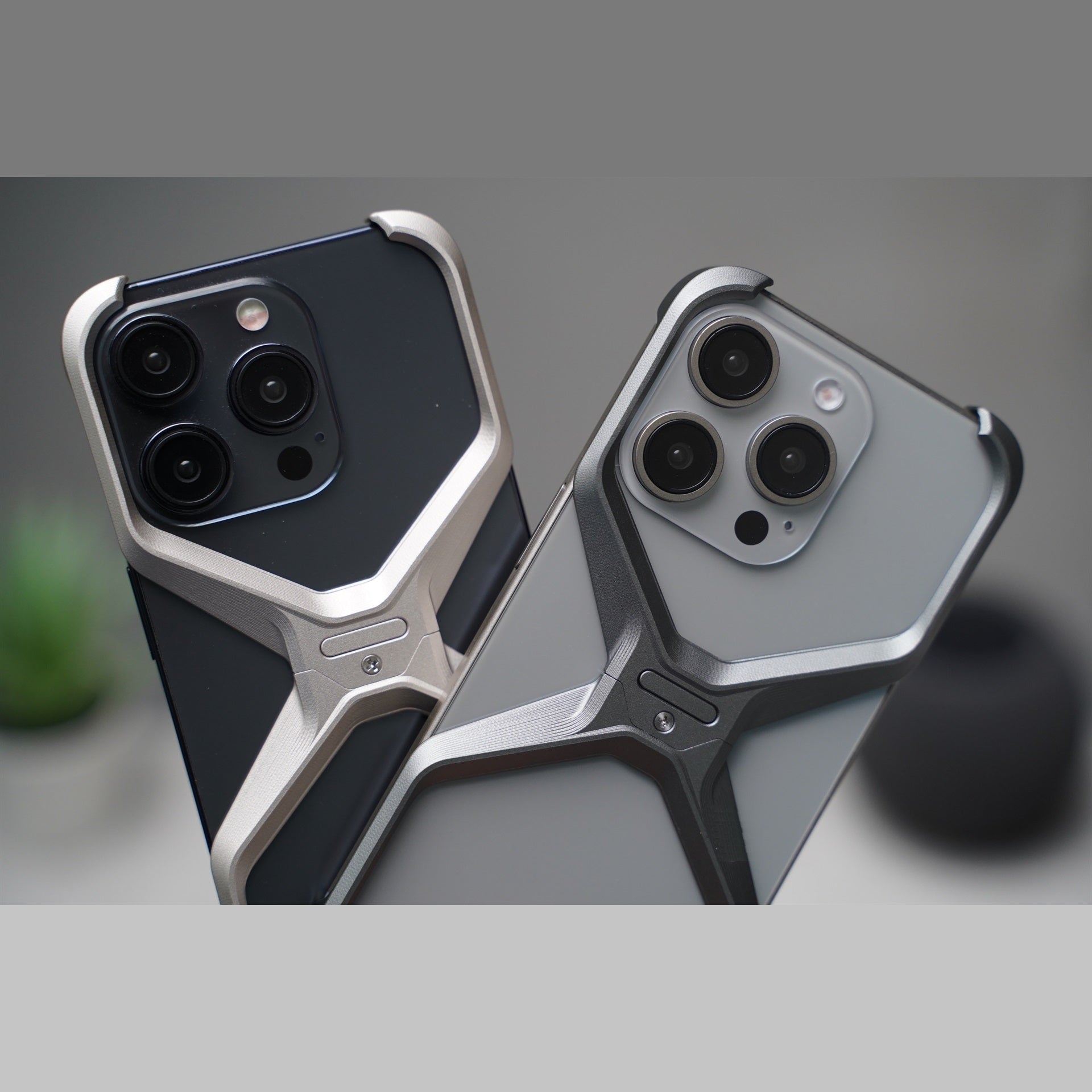 iPhone 16 Pro Max Metal Alloy X Shape Bumper Case - Gray