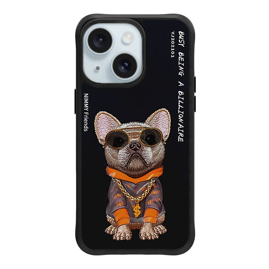 iPhone 15 Nimmy Official Glass Series Embroidery Leather Case - Dog
