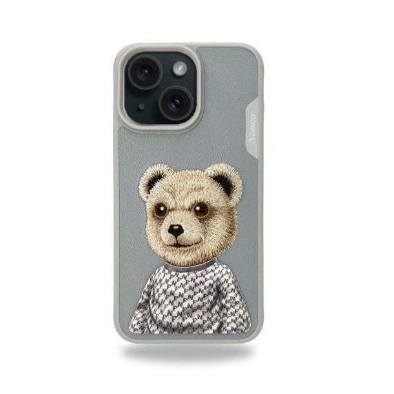iPhone 15 Nimmy Official Embroidery Teddy Shockproof Case - Titanium