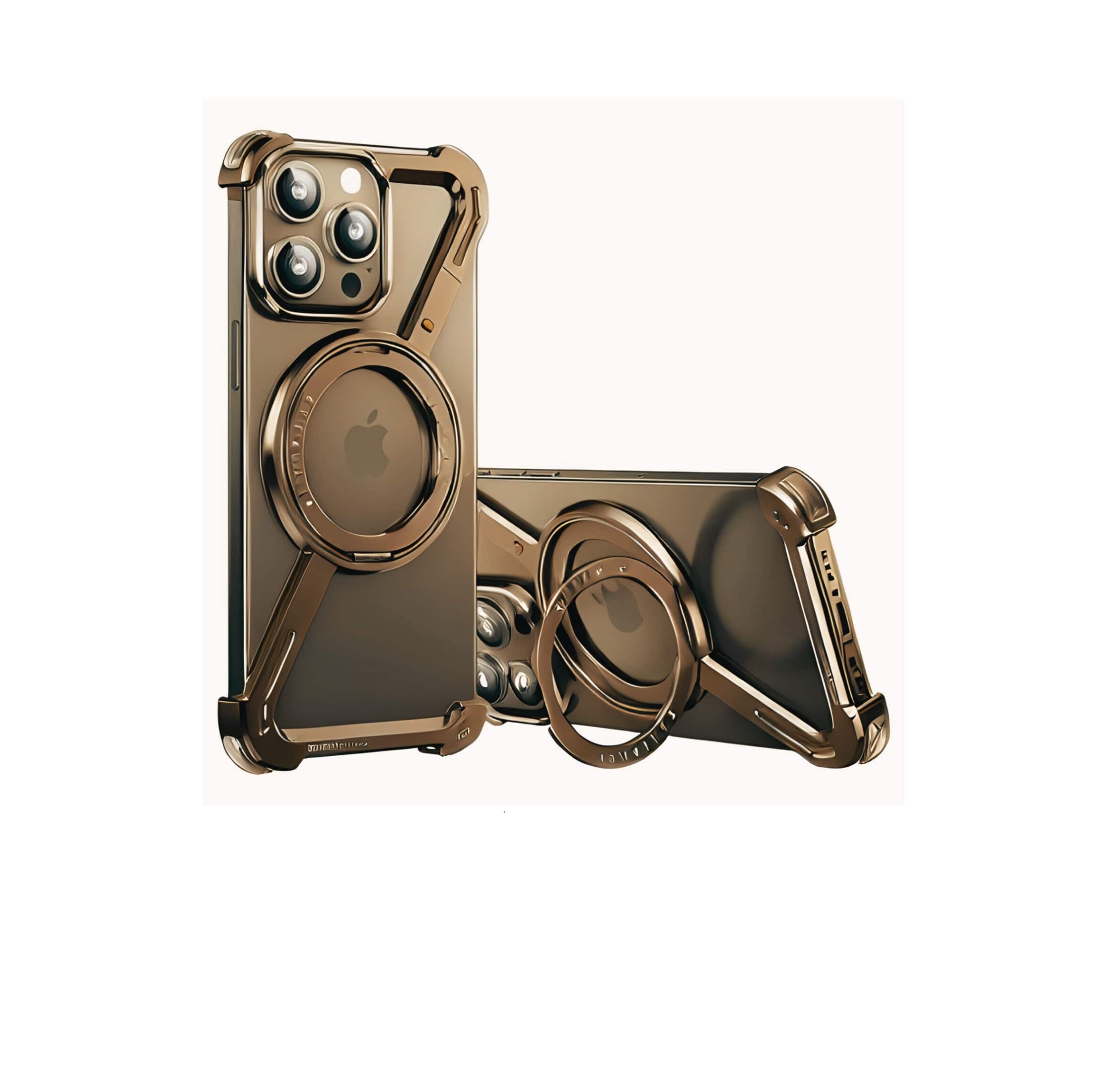 OATSBASF Minimalist Phone Case Compatible with iPhone 16 Pro Max, 360° Rotation Kickstand Aluminum Metal Frameless Design Bumper Z Case, Protective Shock Grade Shell, Desert Titanium