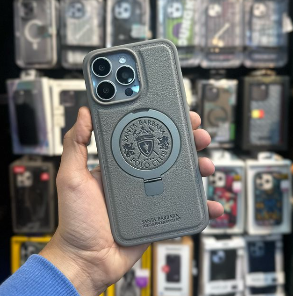 iPhone 15 Pro Primo Series Genuine Santa Barbara Leather Case - Titanium Grey