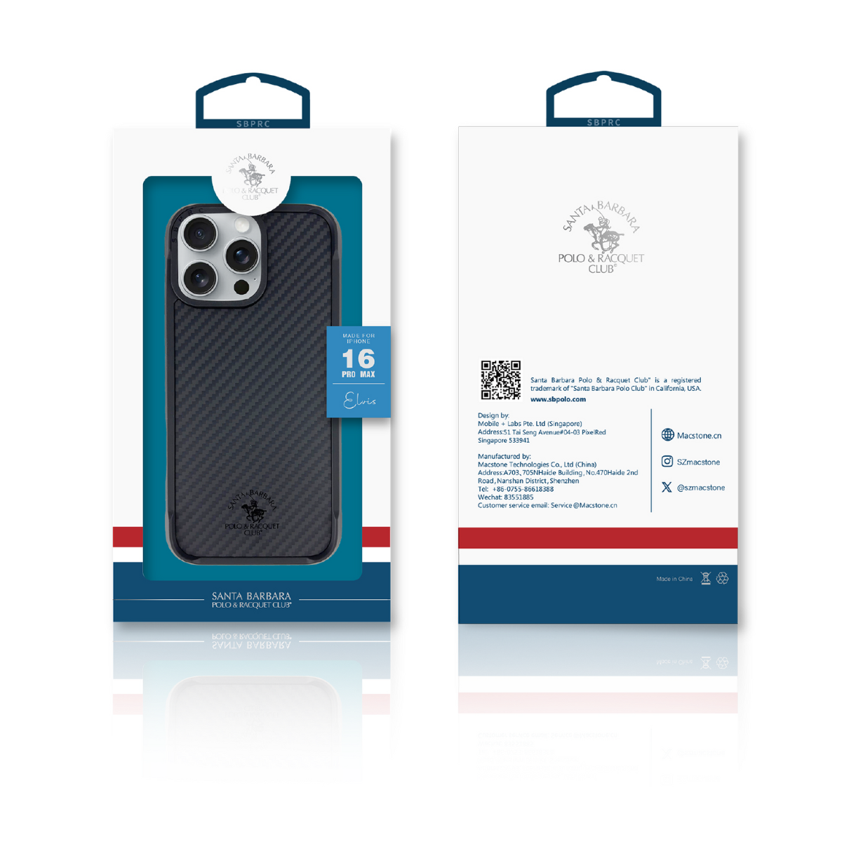 iPhone 16 Pro Max Santa Barbara Polo Racquet Club Carbon Fibre ELVIS Series Leather Magsafe Case - Black