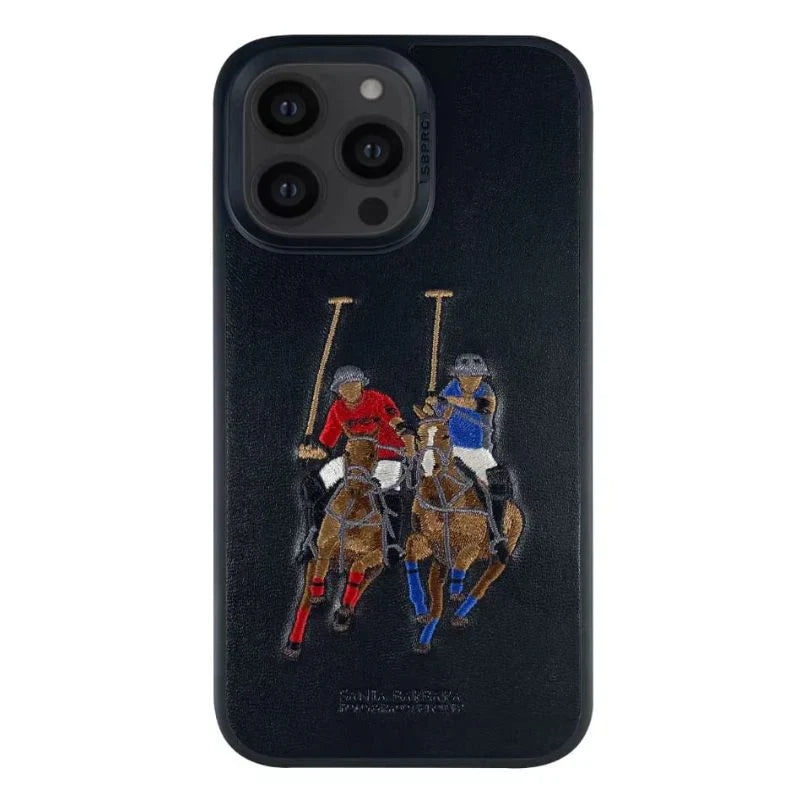 iPhone 14 Pro Max Santa Barbara Polo Jocky Series Leather Case - Black