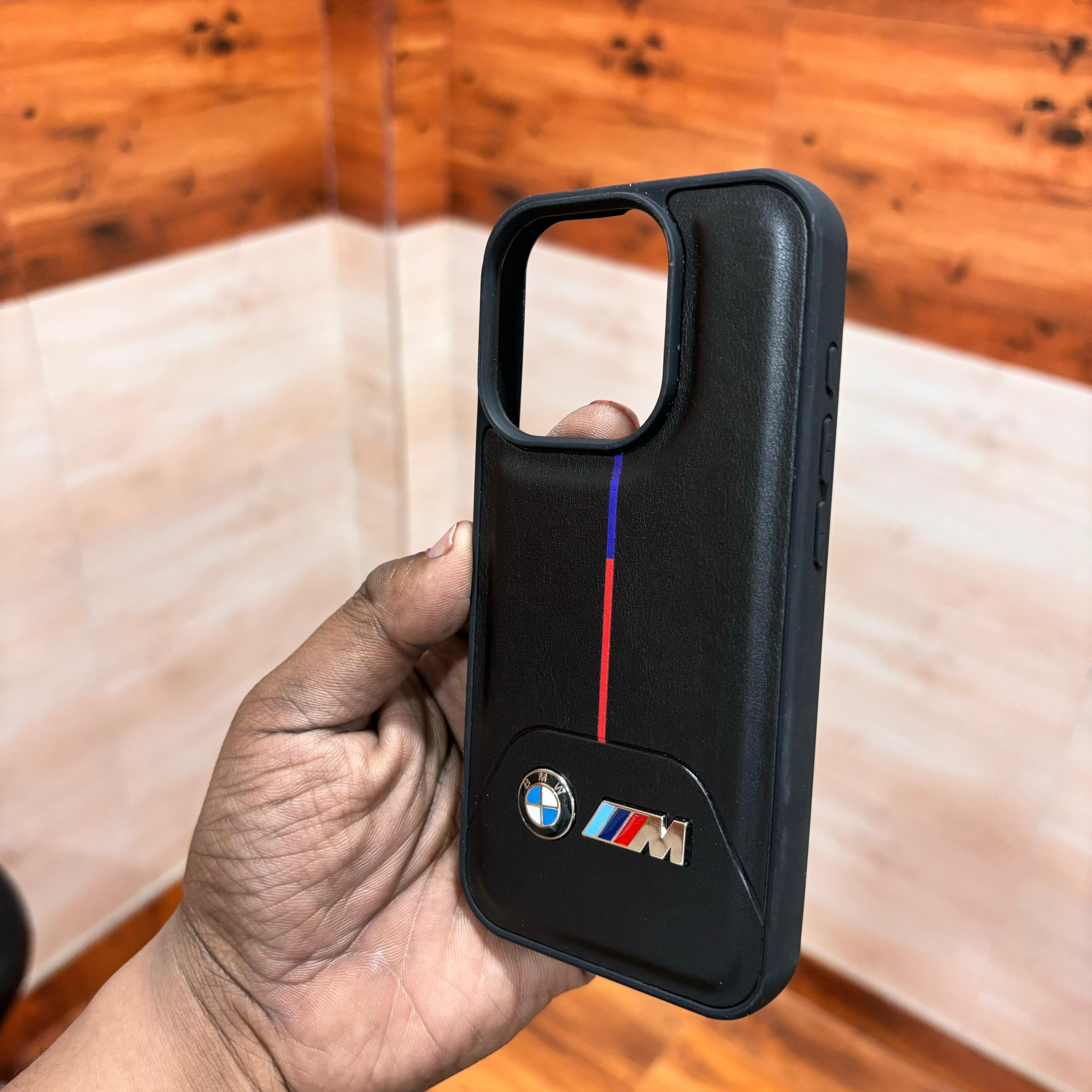 iPhone 15 Pro Leather BMW M Performance Logo Single Line Case