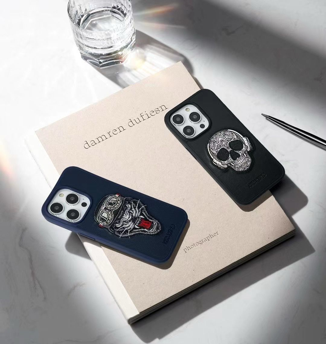 iPhone 15 Pro PATTI Series Genuine Santa Barbara Leather Case - Smoker/Thinker/Skull