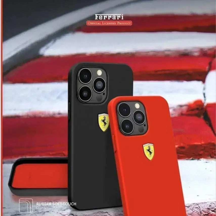 Ferrari FESSIHCN65R Scuderia Silicone Case with Logo Shield for iPhone 16 (Black)