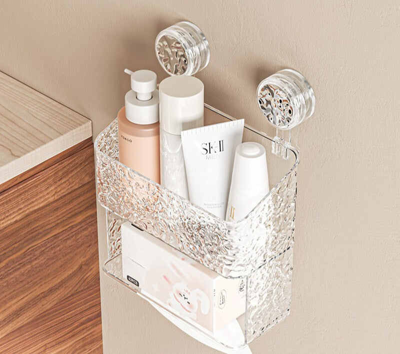 Wall Mounted Suction Cup Tissue and Cosmetics Storage Box