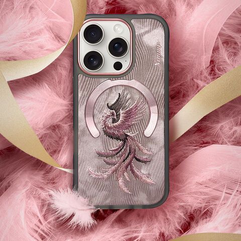 Nimmy Design Dreamy Animal Series Magnetic Safe Case for Apple iPhone 16 3D Embroidery Anti-Slip Scratch Resistant Protective Cover (Rose Gold Phoenix)