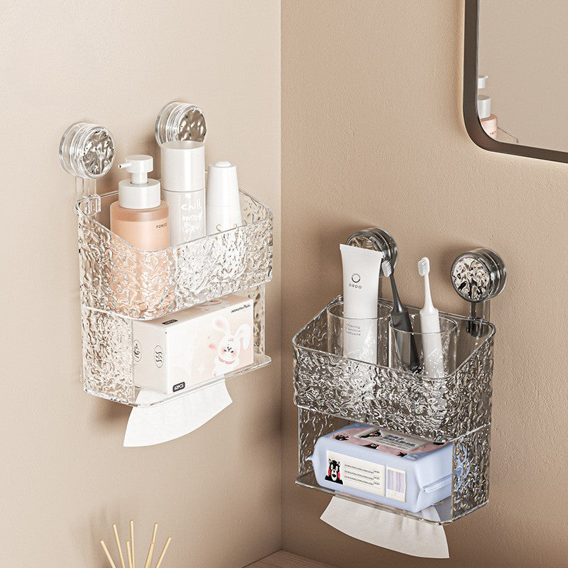 Wall Mounted Suction Cup Tissue and Cosmetics Storage Box