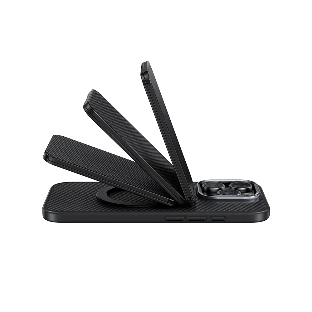 Benks ArmorGo Kevlar® Magnetic Wallet Stand, stand angle options